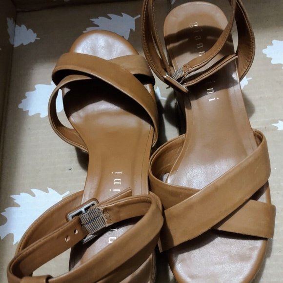Gianni Bini "Zeeah" Cork Wedge Sandal Camel Tan Platform Heels 8M - Picture 5 of 11